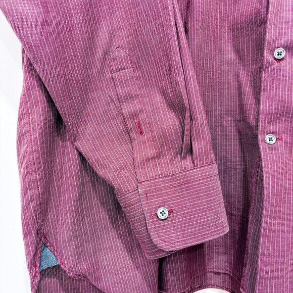 JOSEPH ABBOUD | Burgundy micro-stripe shirt | Classic cotton | Men's XXL * - Picture 5 of 8